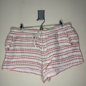 LOU & GREY 100% Cotton Beachy Boho Textured Red White Striped Drawstring Shorts